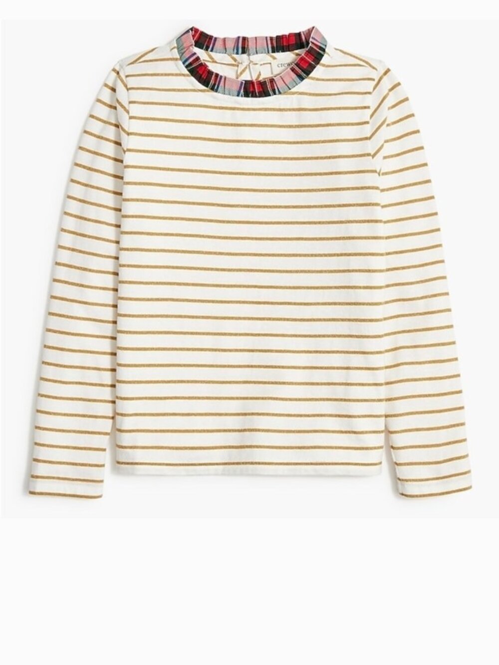 ✨ NEW NWT Crewcuts Gold Striped Tartan Collar Holiday Top Size Medium 8-9
